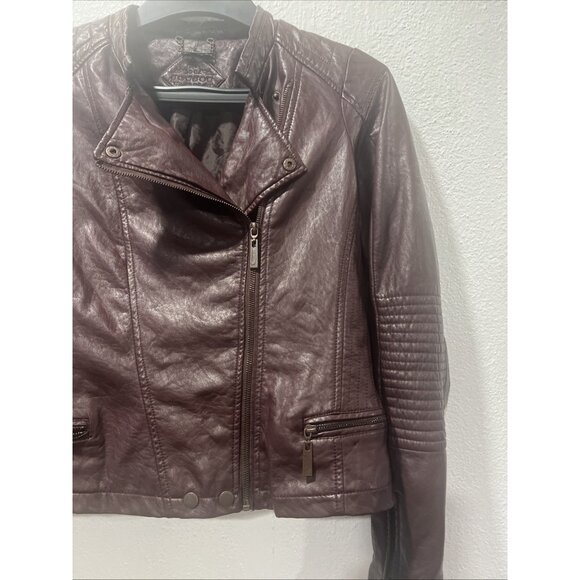 Jou Jou Women's Maroon Vegan Leather Fitted Moto‎ Style Jacket XL Biker - Picture 3 of 16